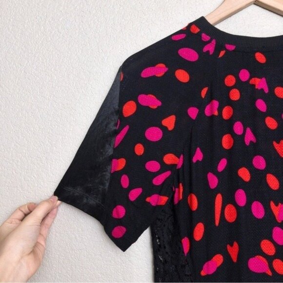 KOCHE Twisted Dotted Lace Mini Dress XS Black Red Mesh Satin Panel Sheer - Picture 14 of 15